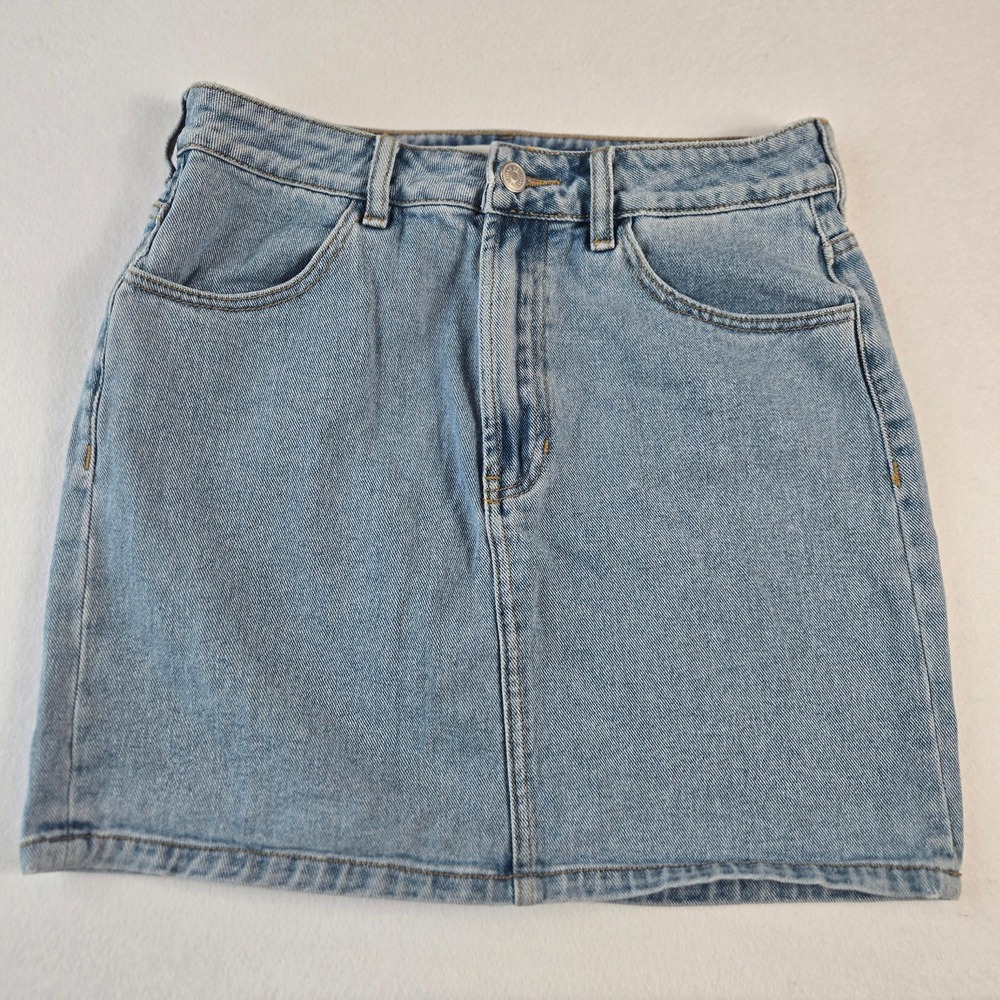 Brandy Melville Denim Mini Skirt Womens 28 Light Wash High Waisted (B8)
